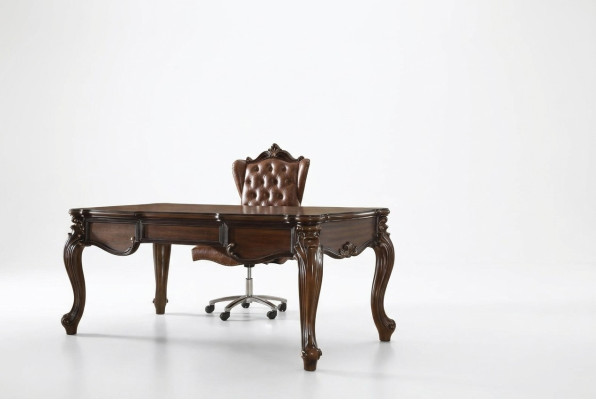 Mueble de oficina, escritorio, silla de director, conjunto completo estilo rococó barroco de 2 piezas.