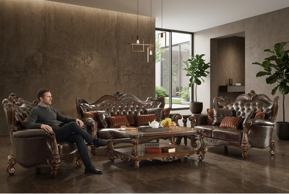 Sofá conjunto de salón Sofás Sofá Conjunto Chesterfield de tres plazas