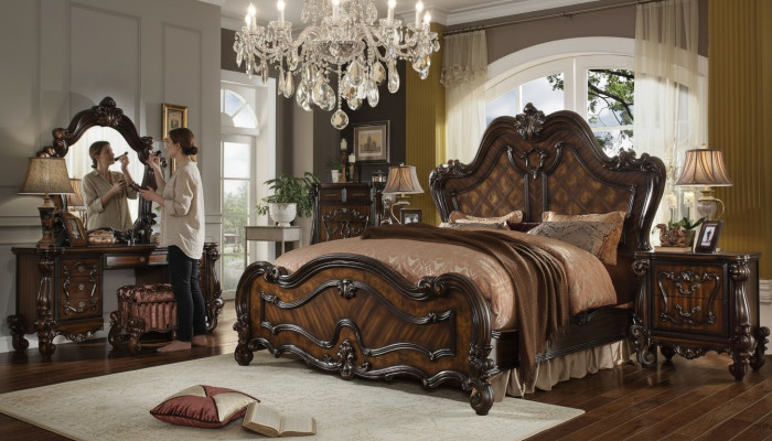 Dormitorio Mesitas de noche Set Cama 5 piezas. Estilo antiguo barroco rococó de madera.