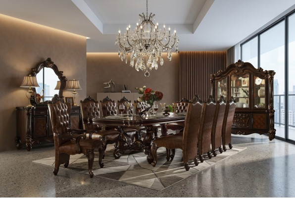 Conjunto de comedor de 9 piezas Barroco Rococó mesa 8 sillas Grupo de sillas
