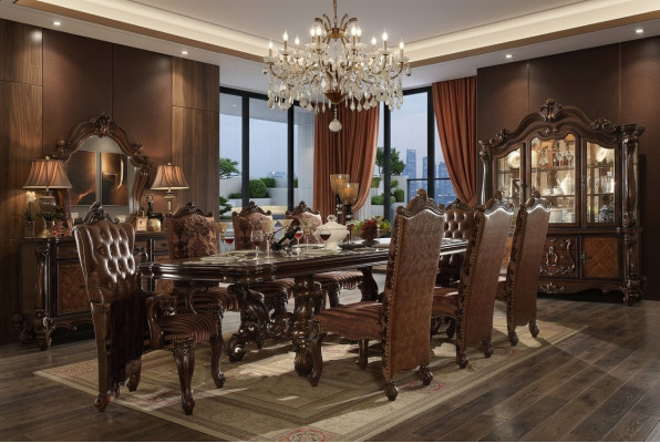 Clásico conjunto completo de mesa de comedor + 6 sillas Chesterfield, juego de comedor.