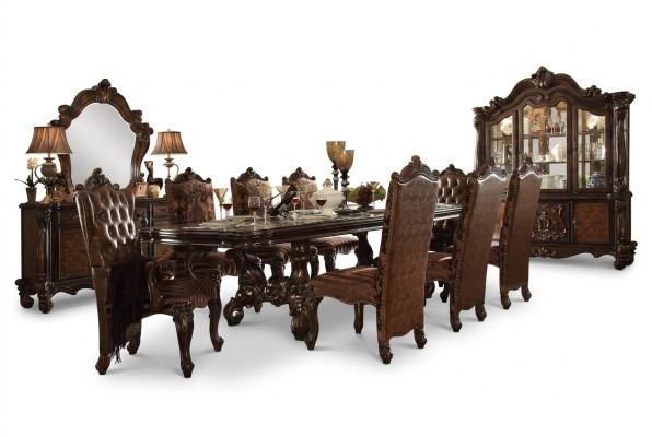 Clásico conjunto completo de mesa de comedor + 6 sillas Chesterfield, juego de comedor.
