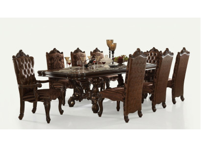 Clásica mesa de comedor de madera con conjunto de comedor de 8 sillas de diseño.