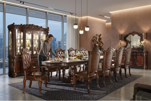 Conjunto de muebles de comedor Vitrina Mesa 10 sillas Cómoda Espejo Estilo barroco