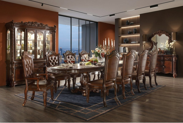 Conjunto de muebles de comedor Vitrina Mesa 10 sillas Cómoda Espejo Estilo barroco