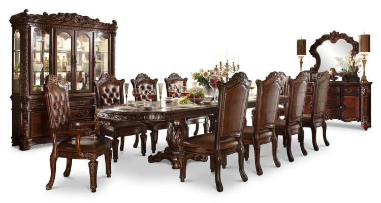 Conjunto de muebles de comedor Vitrina Mesa 10 sillas Cómoda Espejo Estilo barroco