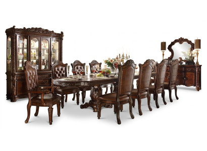 Conjunto de muebles de comedor Vitrina Mesa 10 sillas Cómoda Espejo Estilo barroco