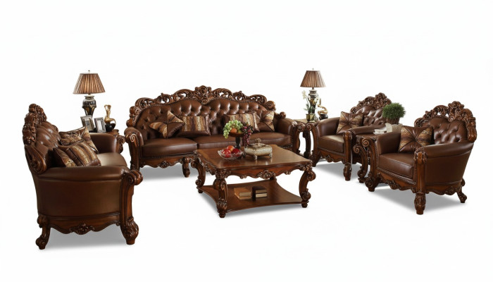 Conjunto completo de muebles de salón de 5 piezas. Mesa de centro Sofá Madera Sala de estar.