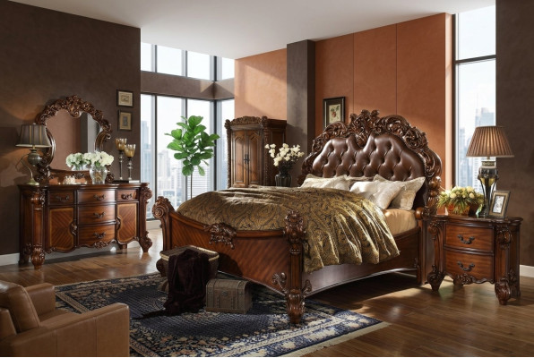 Conjunto clásico de dormitorio cama mesita de noche cómoda espejo cómoda