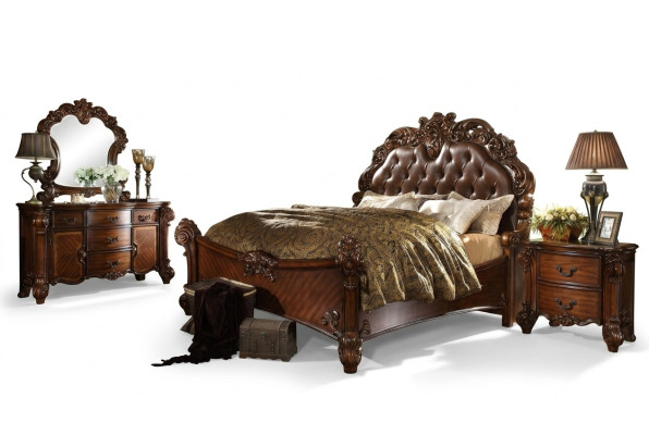 Conjunto clásico de dormitorio cama mesita de noche cómoda espejo cómoda