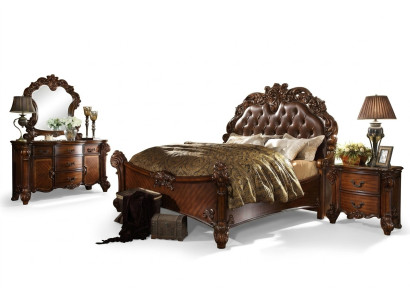 Conjunto clásico de dormitorio cama mesita de noche cómoda espejo cómoda