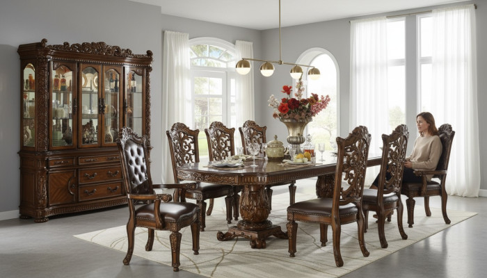 Estilo barroco rococó muebles mesa de comedor conjunto de mesa tallada en el comedor