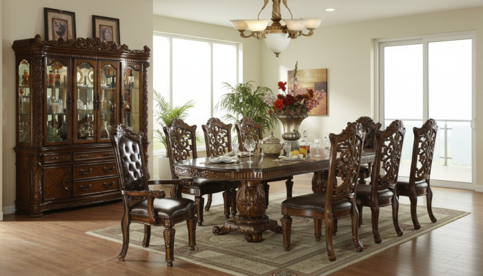 Estilo barroco rococó muebles mesa de comedor conjunto de mesa tallada en el comedor