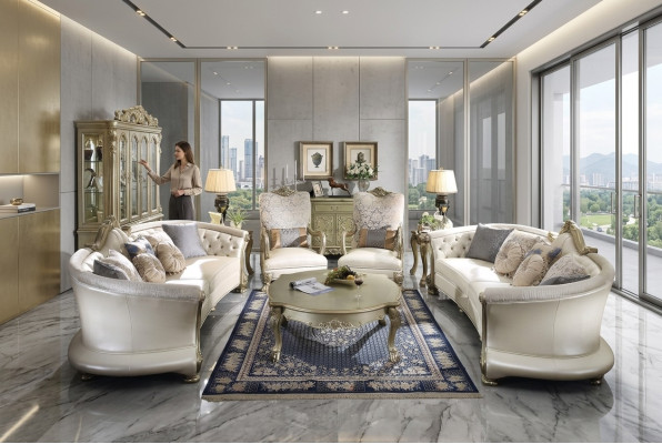 Conjunto de sofás Chesterfield de lujo 4+4+1+1 plazas con mesa de centro muebles sofá.