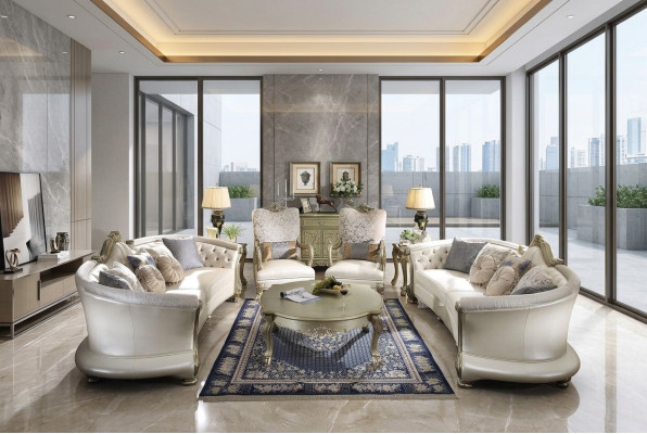 Conjunto de sofás Chesterfield de lujo 4+4+1+1 plazas con mesa de centro muebles sofá.