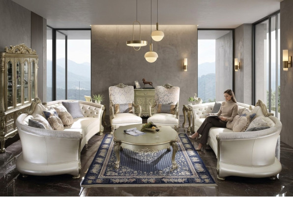 Conjunto completo de sofá 4+1 plazas + mesa de centro Diseño de sala de estar