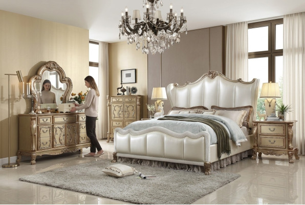 Juego de dormitorio real Cama + 2 mesitas de noche Camas de cuero dobles para hoteles nuevos
