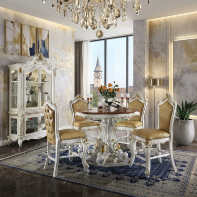 Mesa de comedor redonda + 4 sillas conjunto decorativo de sillas conjunto de mesa de comedor de madera.