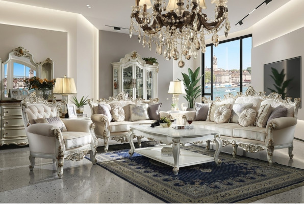 Conjunto de sofá Chesterfield de lujo de 3+2+1 plazas con mesa de centro de muebles.