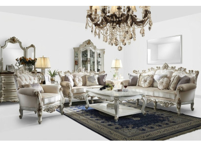 Conjunto de sofá Chesterfield de lujo de 3+2+1 plazas con mesa de centro de muebles.