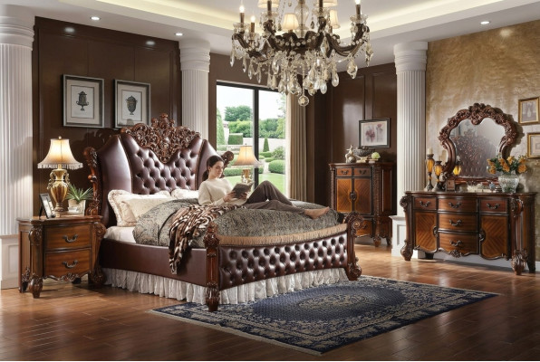Cama 2x Mesitas de noche 3 piezas Juego Muebles Barroco Rococó Dormitorio 180x200