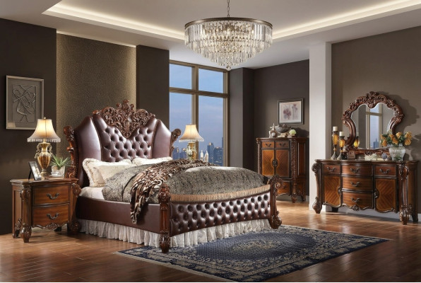 Cama 2x Mesitas de noche 3 piezas Juego Muebles Barroco Rococó Dormitorio 180x200