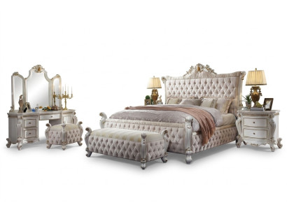 Juego de dormitorio clásico Barroco Rococó con cama, mesita de noche y cómoda.