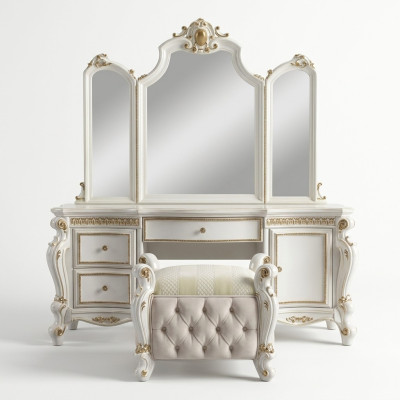 Muebles barrocos tallados mesa de tocador taburete espejo decorativo dormitorio