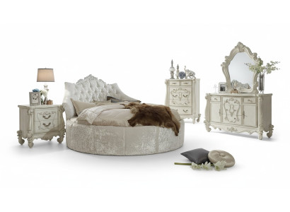 Cama redonda de terciopelo Chesterfield de lujo acolchada con tela textil para hoteles.