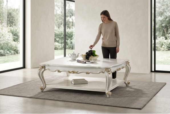 Mesa de centro de lujo de madera decorativa real Mesa auxiliar de sofá Mesa de salón