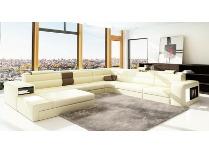 Sofá en forma de U de diseño moderno de cuero para el salón.