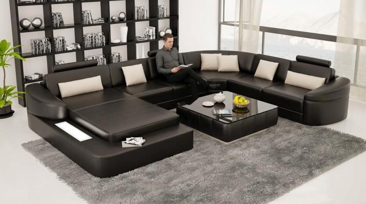 Sofá Moderno de Cuero Paisaje de Sala Sofá de Cuero Juego de Sofás Muebles Sofá Forma de U Nuevo