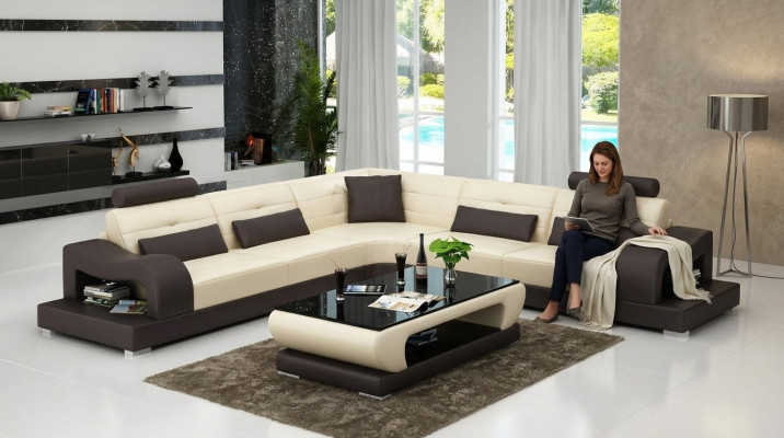 Sofá de cuero sofá conjunto de estar en forma de L decoración de diseño moderno sofá esquinero sofás.
