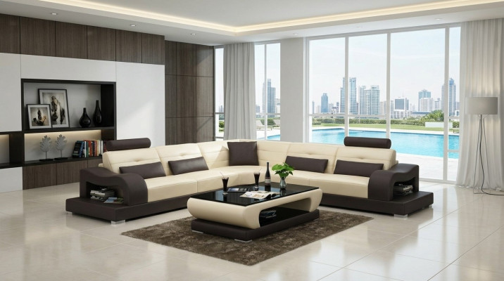 Sofá de cuero sofá conjunto de estar en forma de L decoración de diseño moderno sofá esquinero sofás.