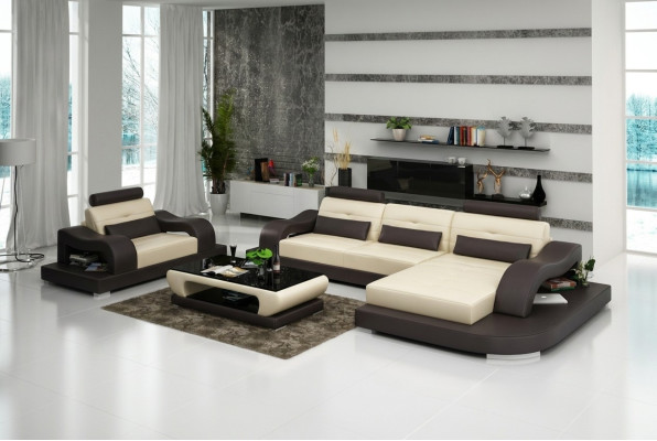 Conjunto de sofá en forma de L de esquina asiento de esquina de cuero de 2 piezas.