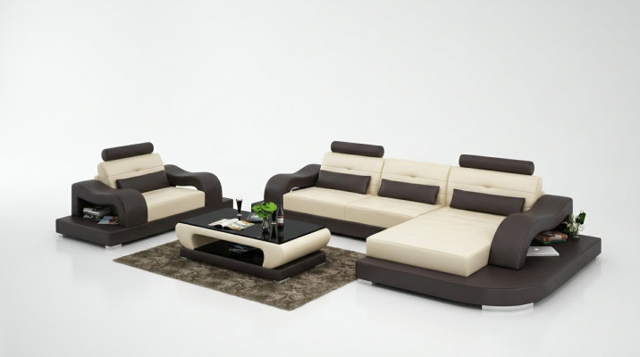 Conjunto de sofá en forma de L de esquina asiento de esquina de cuero de 2 piezas.