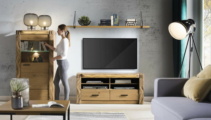 Mueble de pared de salón, vitrina, cómoda, estantería de 3 piezas. Conjunto de estanterías y armarios.