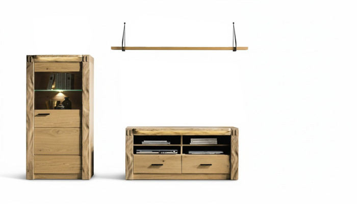 Mueble de pared de salón, vitrina, cómoda, estantería de 3 piezas. Conjunto de estanterías y armarios.