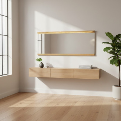 Espejo Espejo de pared diseñador Vestíbulo Sala de estar Baño Madera Vidrio diseño 151x70cm xxl