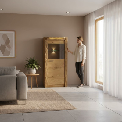 Mueble de pared Armario Armarios Vitrina Cristal Diseño Alto Madera Vitrinas Sala de estar Muebles
