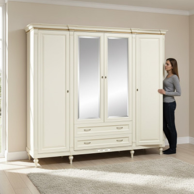Armario clásico con 4 puertas de madera para dormitorio.