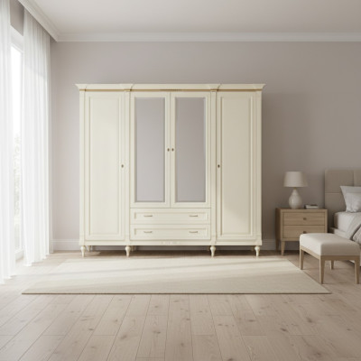 Armario clásico con 4 puertas de madera para dormitorio.