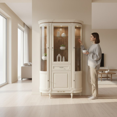 Armario clásico Vitrina de madera Lujo noble Armario de vidrio Repisa de madera