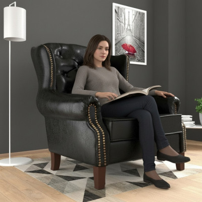 Sillón orejero Sillón Diseño para televisor Tapizado Sofá Couch Chesterfield Cuero