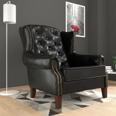 Sillón orejero Sillón Diseño para televisor Tapizado Sofá Couch Chesterfield Cuero