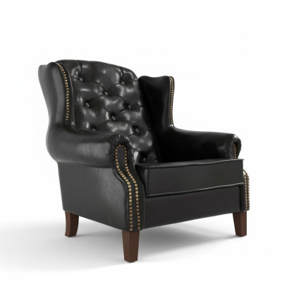Sillón orejero Sillón Diseño para televisor Tapizado Sofá Couch Chesterfield Cuero
