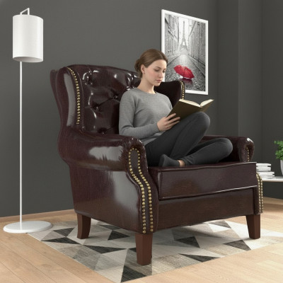 Diseño de sillón de lujo de cuero para relajarse frente a la televisión, sofá individual para sala de estar en el club.