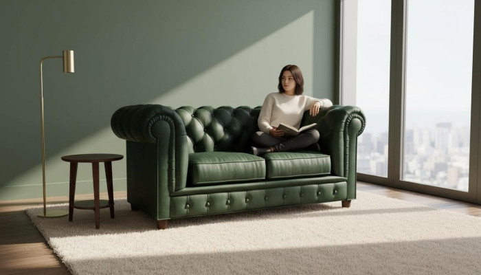 Chesterfield de lujo 2 plazas Sofá tapizado de tela Sofá conjunto nuevo