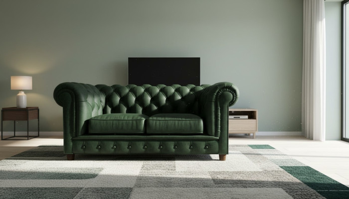 Chesterfield de lujo 2 plazas Sofá tapizado de tela Sofá conjunto nuevo