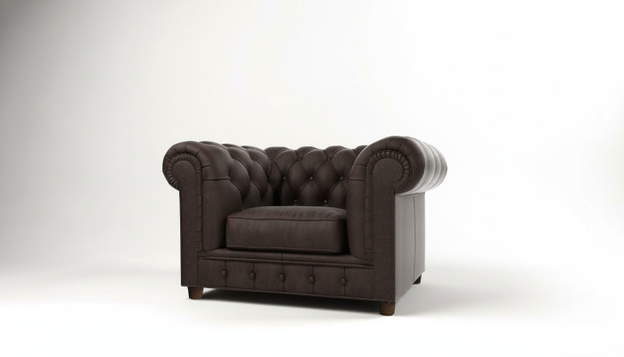Sillón de sala de estar Club Lounge en tela de cuero de diseño elegante Chesterfield.